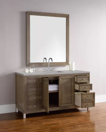 Chicago 60" Single Vanity, Whitewashed Walnut w/ 3 CM Eternal Serena Quartz Top - Image 6