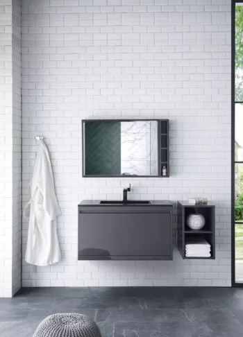 Milan 35.4" Single Vanity, Modern Gray Glossy w/ Charcoal Black Composite Stone Top - Image 2