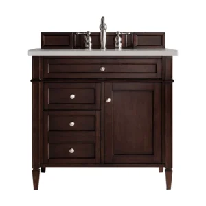 Brittany 36″ Single Vanity, Burnished Mahogany w/ 3 CM Eternal Serena Quartz Top