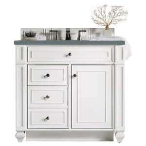 Bristol 36″ Single Vanity, Bright White w/ 3 CM Cala Blue Top