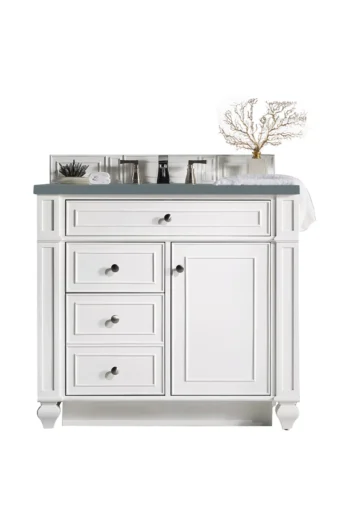 Bristol 36" Single Vanity, Bright White w/ 3 CM Cala Blue Top