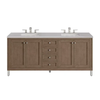 Chicago 72" Double Vanity, Whitewashed Walnut w/ 3 CM Eternal Serena Quartz Top