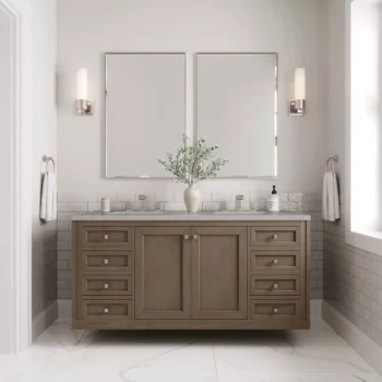 Chicago 60" Double Vanity, Whitewashed Walnut w/ 3 CM Eternal Serena Quartz Top - Image 3