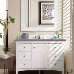 Palisades 48″ Single Vanity, Bright White w/ 3 CM Grey Expo Quartz Top
