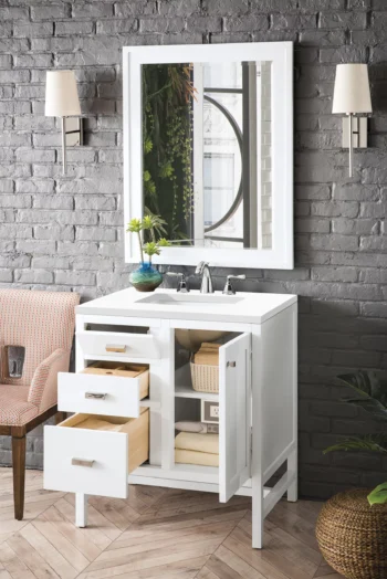 Addison 30" Single Vanity, Glossy White w/ 3 CM White Zeus Quartz Top - Image 4
