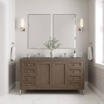 Chicago 60" Double Vanity, Whitewashed Walnut w/ 3 CM Grey Expo Quartz Top - Image 2