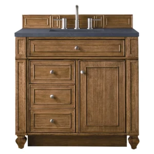 Bristol 36″ Single Vanity, Saddle Brown w/ 3 CM Charcoal Soapstone Quartz Top
