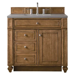 Bristol 36″ Single Vanity, Saddle Brown w/ 3 CM Grey Expo Top