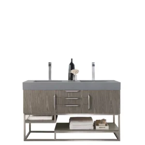 Columbia 59″ Double Vanity, Ash Gray w/ Dusk Grey Glossy Composite Stone Top