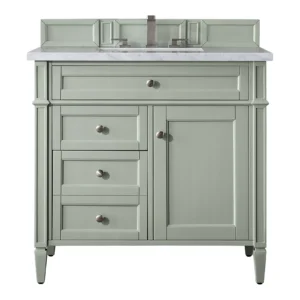 Brittany 36″ Single Vanity, Sage Green w/ 3 CM Carrara Marble Top