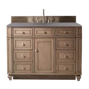 Bristol 48″ Single Vanity, Whitewashed Walnut w/ 3 CM Grey Expo Quartz Top