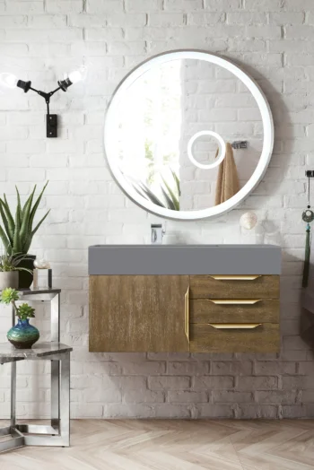 Mercer Island 36" Single Vanity, Latte Oak, Radiant Gold w/ Dusk Grey Glossy Composite Stone Top - Image 2