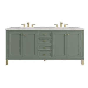 Chicago 72″ Double Vanity, Smokey Celadon w/ 3 CM Eternal Jasmine Pearl Top