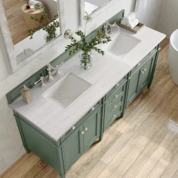 Brittany 72" Double Vanity, Smokey Celadon w/ 3 CM Arctic Fall Top - Image 5
