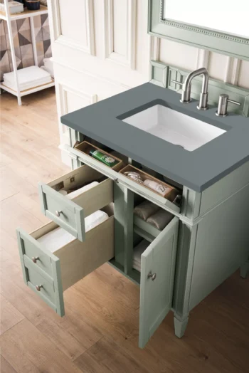 Brittany 30" Single Vanity, Sage Green, w/ 3 CM Cala Blue Top - Image 4