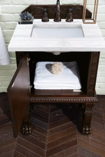 Balmoral 26" Single Vanity, Antique Walnut w/ 3 CM Arctic Fall Solid Surface Top - Image 4