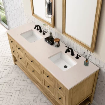 Breckenridge 72" Double Vanity, Light Natural Oak w/ 3 CM Eternal Marfil Top - Image 7