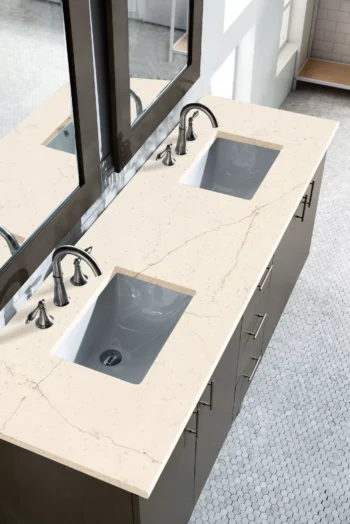 Metropolitan 72" Double Vanity, Silver Oak w/ 3 CM Eternal Marfil Quartz Top - Image 3