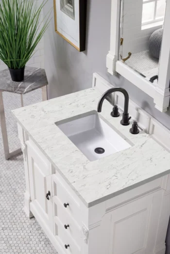 Brookfield 36" Single Vanity, Bright White w/ 3 CM Eternal Jasmine Pearl Quartz Top - Image 3