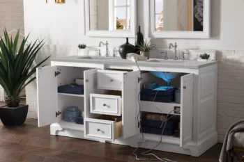 De Soto 72" Double Vanity, Bright White w/ 3 CM Eternal Serena Quartz Top - Image 4