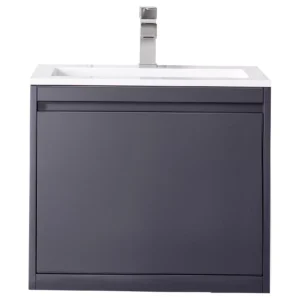 Milan 23.6″ Single Vanity, Modern Gray Glossy w/ Glossy White Composite Stone Top