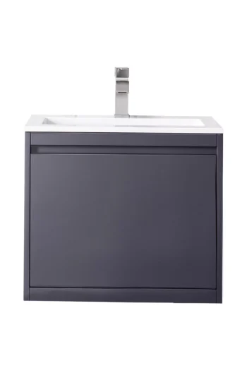 Milan 23.6" Single Vanity, Modern Gray Glossy w/ Glossy White Composite Stone Top