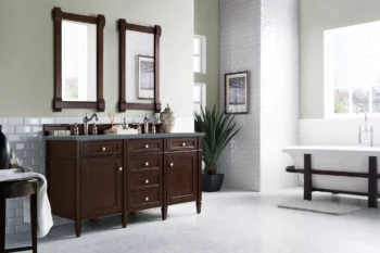 Brittany 60" Double Vanity, Burnished Mahogany w/ 3 CM Cala Blue Top - Image 3