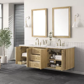 Laurent 72" Double Vanity, Light Natural Oak w/ 3 CM Arctic Fall Top - Image 6