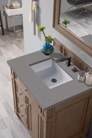 Bristol 30" Single Vanity, Whitewashed Walnut w/ 3 CM Grey Expo Quartz Top - Image 3