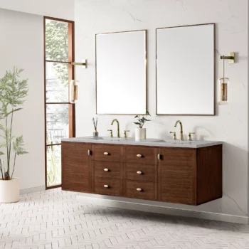 Amberly 72" Double Vanity, Mid-Century Walnut w/ 3 CM Eternal Serena Top - Image 6