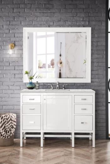 Addison 48" Single Vanity, Glossy White w/ 3 CM Eternal Jasmine Pearl Quartz Top - Image 2