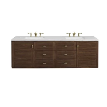 Amberly 72" Double Vanity, Mid-Century Walnut w/ 3 CM Ethereal Noctis Top - Image 2