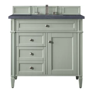 Brittany 36″ Single Vanity, Sage Green w/ 3 CM Charcoal Soapstone Quartz Top
