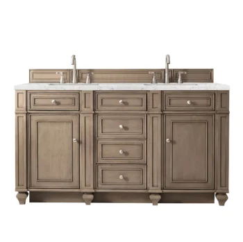 Bristol 60" Double Vanity, Whitewashed Walnut w/ 3 CM Eternal Jasmine Pearl Quartz Top