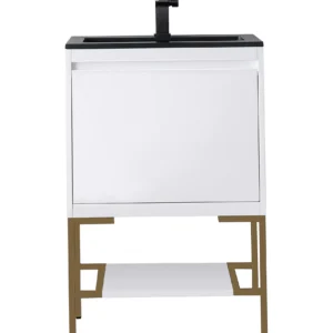 Milan 23.6″ Single Vanity, Glossy White, Radiant Gold w/ Charcoal Black Composite Stone Top