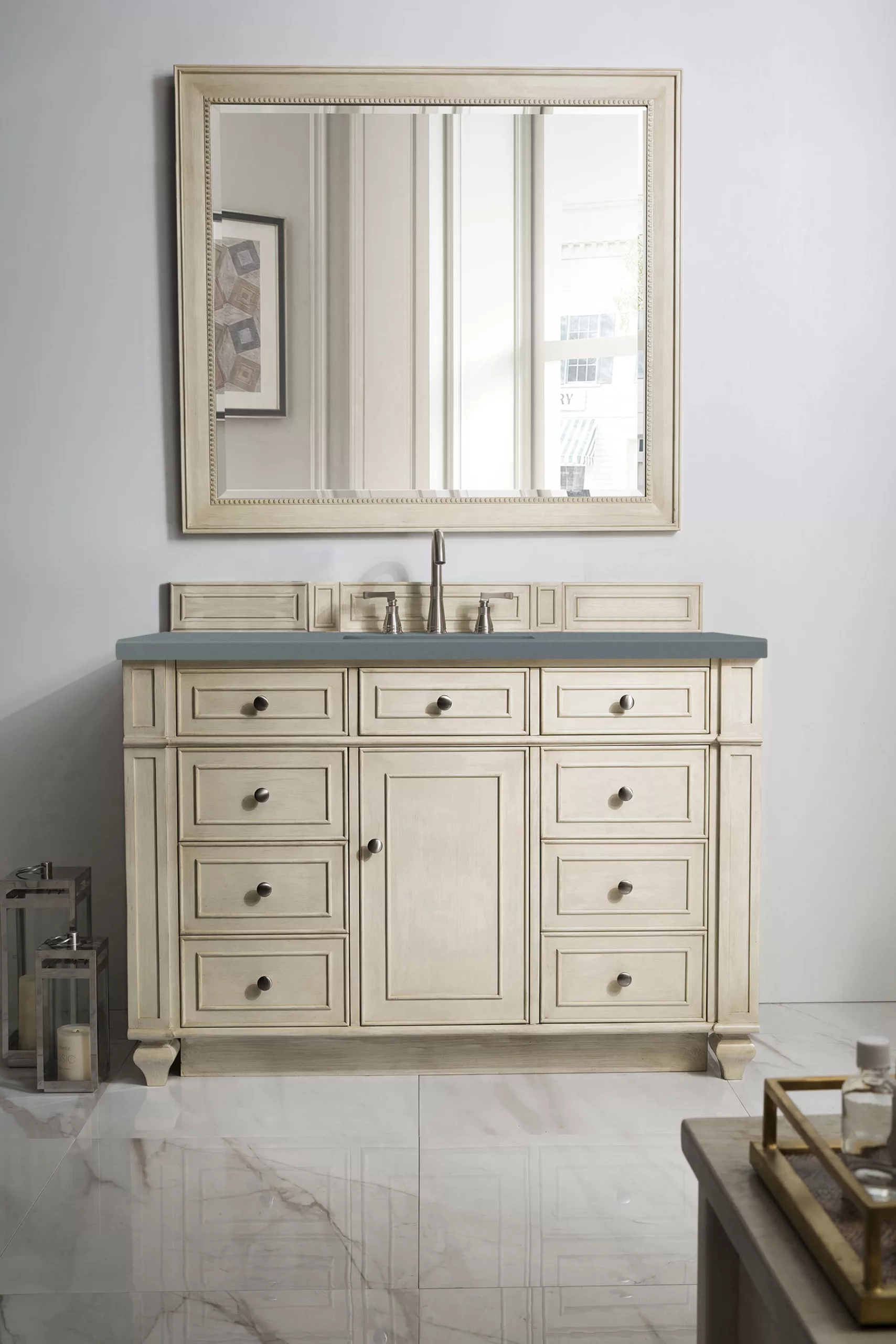 Bristol 48" Single Vanity, Vintage Vanilla w/ 3 CM Cala Blue Quartz Top - Image 2