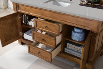 Brookfield 60" Single Vanity, Country Oak w/ 3 CM Eternal Serena Quartz Top - Image 4
