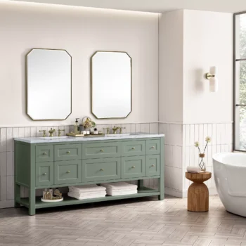 Breckenridge 72" Double Vanity, Smokey Celadon w/ 3 CM Carrara Marble Top - Image 4