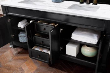 Brookfield 72" Double Vanity, Antique Black w/ 3 CM Arctic Fall Solid Surface Top - Image 4