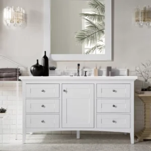 Palisades 60″ Single Vanity, Bright White w/ 3 CM White Zeus Quartz Top