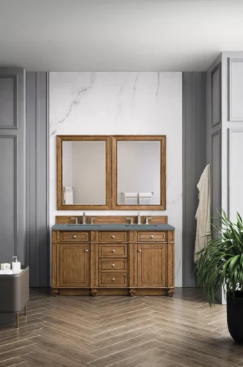 Bristol 60" Double Vanity, Saddle Brown w/ 3 CM Cala Blue Top - Image 2