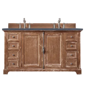 Providence 60″ Double Vanity, Driftwood w/ 3 CM Charcoal Soapstone Quartz Top