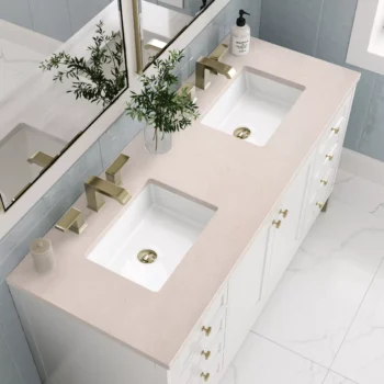 Chicago 60" Double Vanity, Glossy White w/ 3 CM Eternal Marfil Top - Image 4