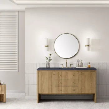 Hudson 60" Single Vanity, Light Natural Oak w/ 3 CM Charcoal Soapstone Top - Image 2