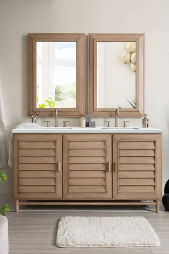 Portland 60" Double Vanity Whitewashed Walnut w/ 3 CM Ethereal Noctis Quartz Top - Image 2