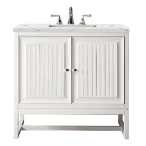 Athens 36″ Single Vanity, Glossy White w/ 3 CM Ethereal Noctis Top