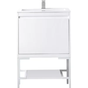 Milan 23.6″ Single Vanity, Glossy White, Glossy White w/ Glossy White Composite Stone Top
