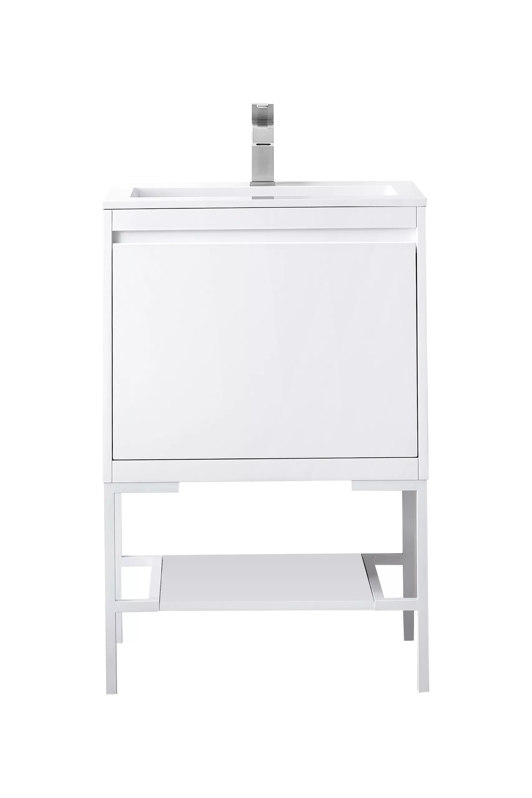 Milan 23.6" Single Vanity, Glossy White, Glossy White w/ Glossy White Composite Stone Top