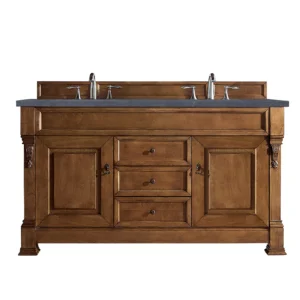 Brookfield 60″ Double Vanity, Country Oak w/ 3 CM Charcoal Soapstone Quartz Top
