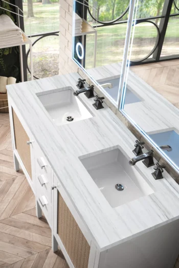Addison 60" Double Vanity, Glossy White w/ 3 CM Arctic Fall Solid Surface Top - Image 3